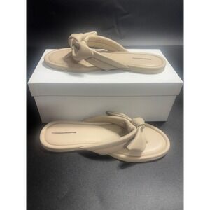 Free People NEW Brynn‎ Bow Sandals Padded Thong Slip On Neutral Beige Size 7